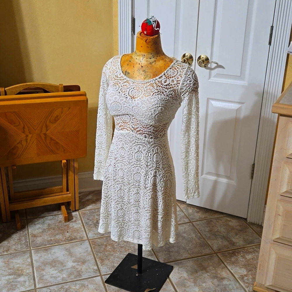 Hand crochet dress white with sparkling embellishments  beautiful